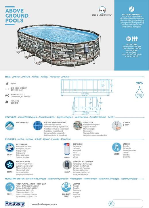Produktbild Bestway Pool Power Steel Comfort Jet Series Set 610 x 366 x 122 cm (610 x 366 x 122 cm)