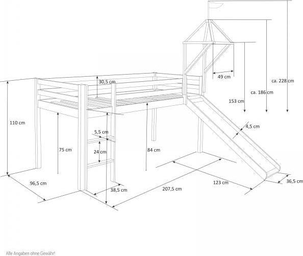 Image du produit Homestyle4u Lit mezzanine avec toboggan et tour (90 x 200 cm)