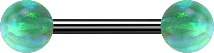Star Piercing Barbell schwarz mit zwei Kugeln Opal grün (ohne Messing, Chirurgenstahl 316L)