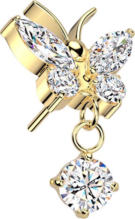 Produktbild Star Piercing Threadless Schmetterling vergoldet Kristalle silber Anhänger Kristall silber (ohne Messing, Titan G23)