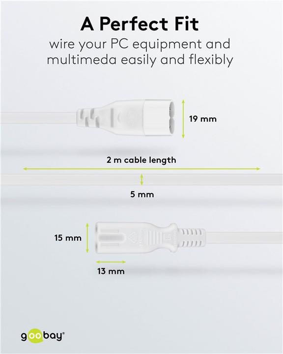 Produktbild Goobay Verlängerungskabel C7/C8, 2 m, Weiss, Weiss (2 m)