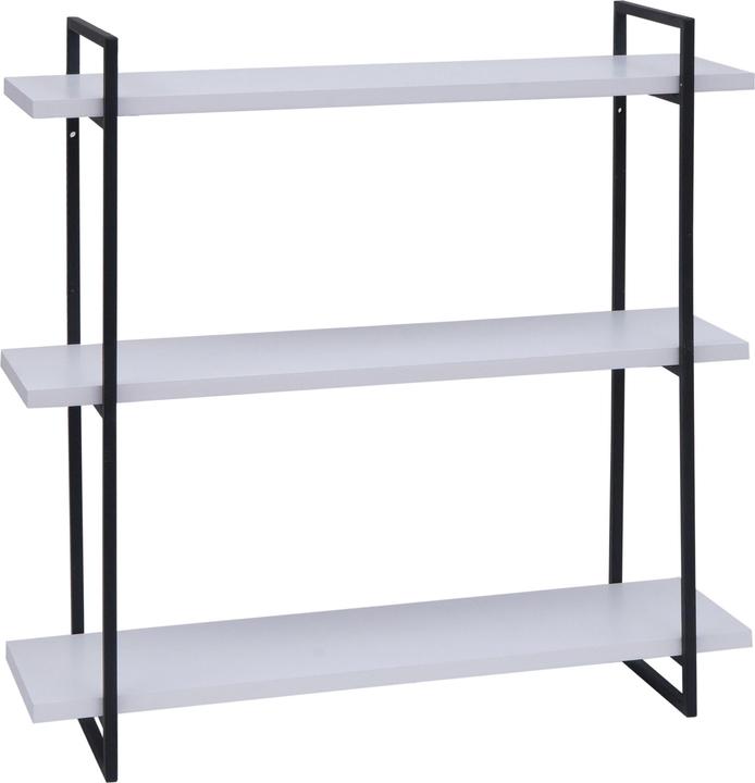 Produktbild Mendler Wandregal HWC-K78, 3 Regalböden Metall Massiv-Holz Industrial 60x60x18cm - weiss, Metall schwarz (60 x 60 x 18 cm)