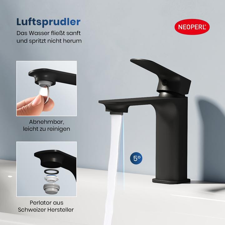 Image du produit Emke Robinet salle de bain, laiton noir mat, mitigeur lavabo, robinet de cuisine avec mousseur, céramique