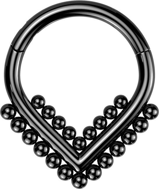 Star Piercing Micro Segmentring klappbar Winkel schwarz mit Kugeln (ohne Messing, Titan G23)