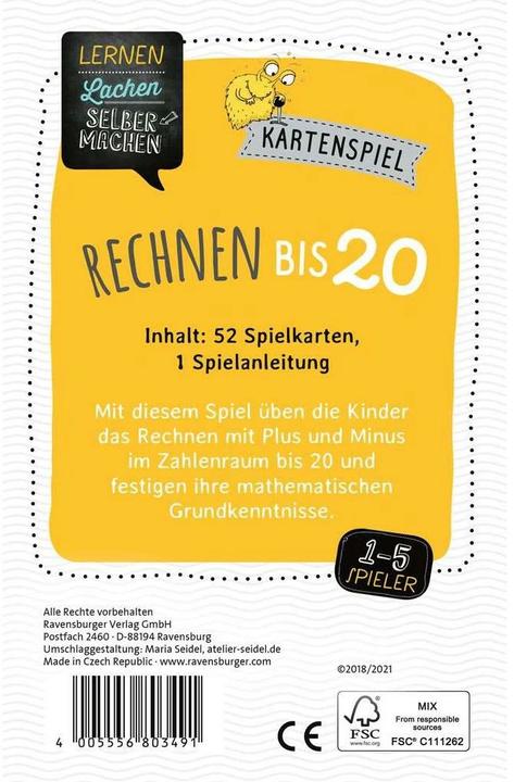 Produktbild Ravensburger Kartenspiel Rechnen bis 20 (Deutsch)