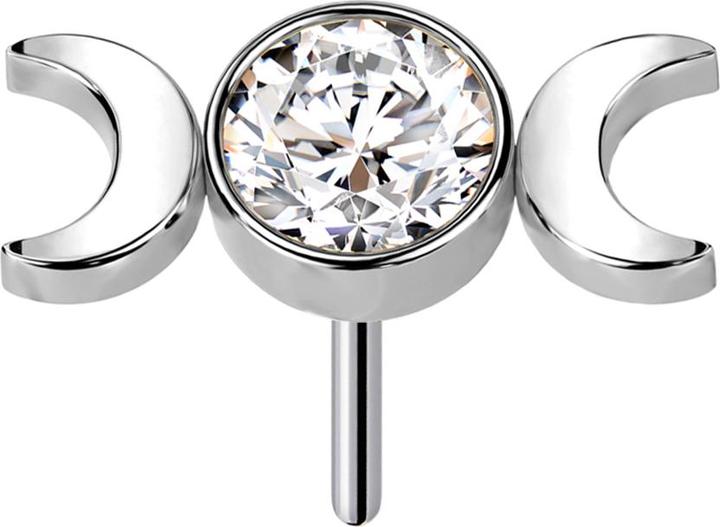 Star Piercing Threadless silber Kristall silber und zwei Mondsichel (Titan G23, ohne Messing)