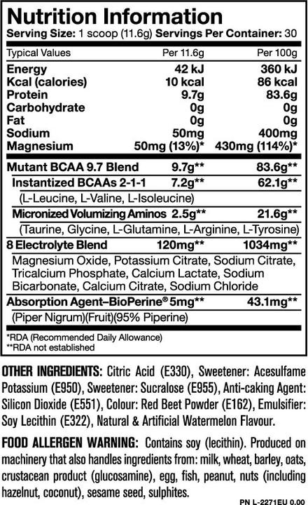 Nutritional values and ingredients Mutant Bcaa (Apple, 1 pcs., 348 g)