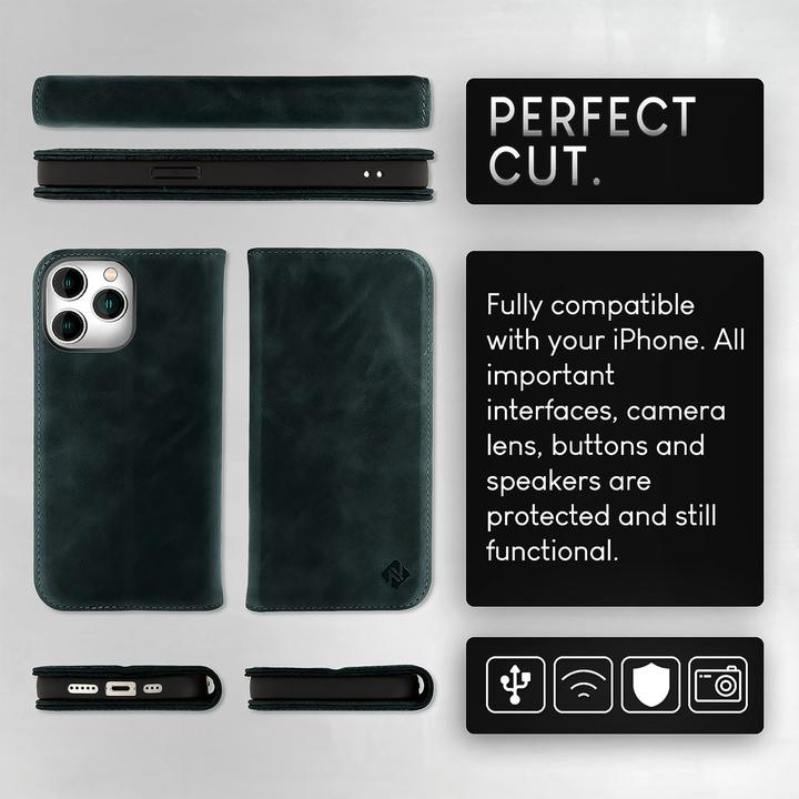 Produktbild Nalia Echt Leder Flip Case Hülle mit Magnetverschluss (Apple iPhone 15 Pro Max)