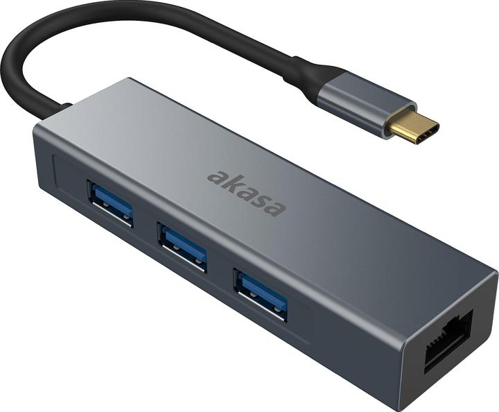 Actual product image Akasa AK-CBCA20-18BK Interface Hub USB 3.2 Gen 1 (3.1 Gen 1) Type-C 5000 Mbps Gray (USB-C, 4 Ports)