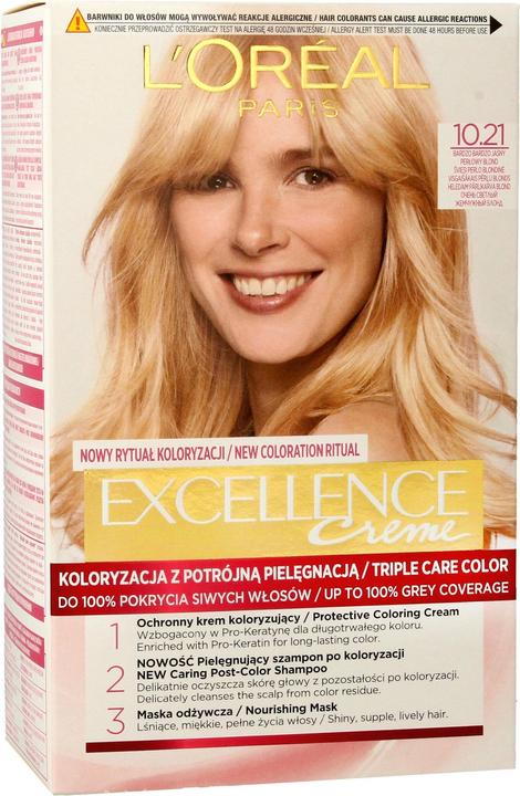 Produktbild L'Oréal Paris Loreal Excellence Creme Farbe Creme 10.21 sehr helles Perlblond (10.21 Very Very Light Pearl Blonde)