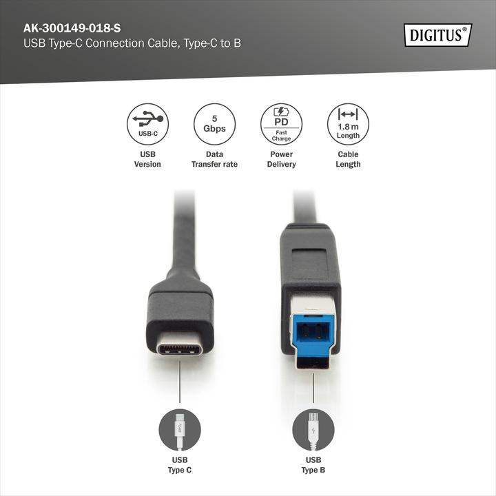 Image du produit Digitus USB C – USB B (1.80 m, USB 3.0)