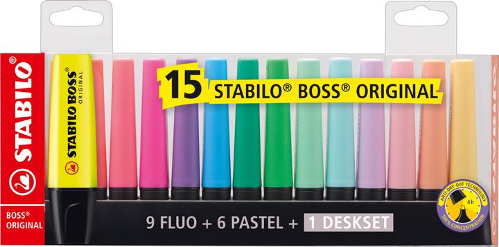 STABILO BOSS ORIGINAL Textmarker (Mehrfarbig, 5 mm, 15 x)