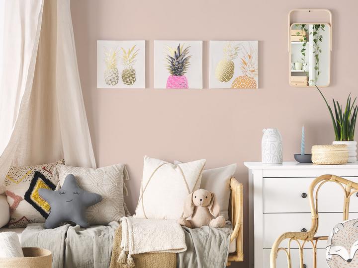Actual product image Beliani Canvas painting pink / gold pineapple motif set of 3 30 x 30 cm APESIKA (30 x 30 cm)