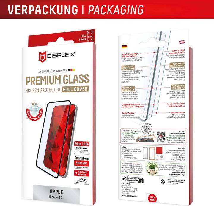Productafbeelding Displex Premium glas, volledig gepantserd glas (1 Stuk, Apple iPhone 16)