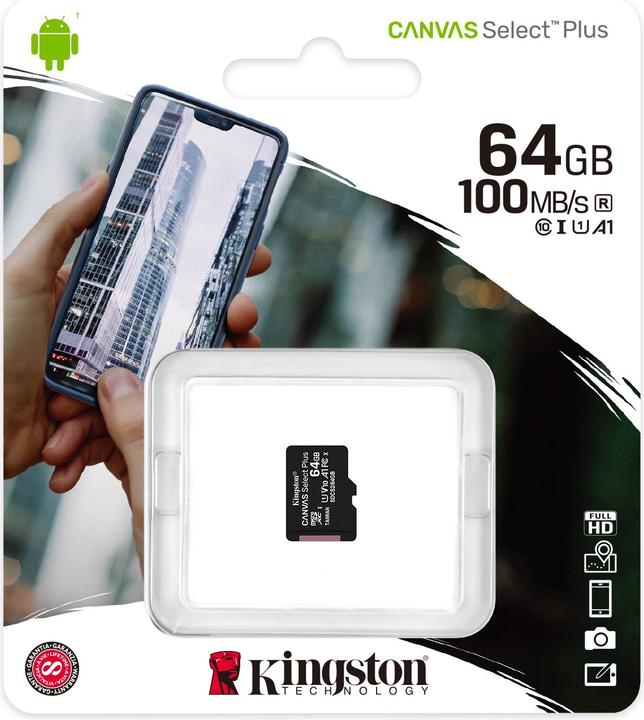 Actual product image Kingston Canvas Select Plus microSDXC Card 64GB (64 GB, microSDXC, U1, UHS-I)