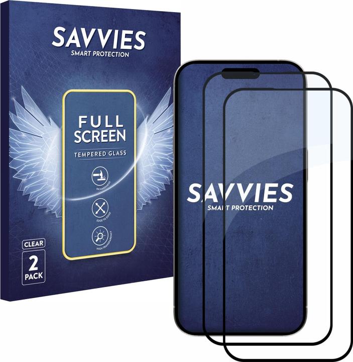 Actual product image Savvies Full-screen armoured glass screen protector (2 Piece, Apple iPhone 15 Pro)