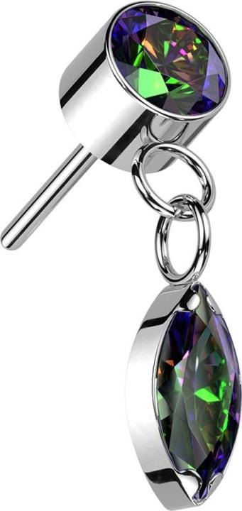 Image du produit Star Piercing Threadless cylindre argenté cristal sombre multicolore Pendentif cristal ovale sombre multicolore (sans laiton, Titane G23)