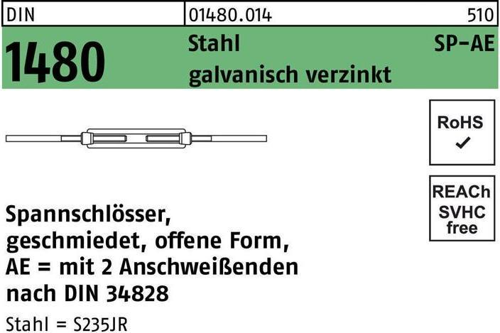 Actual product image Turnbuckle DIN 1480 open w.2welding ends SP-AE M 24 steel electrogalvanised electrogalvanised...