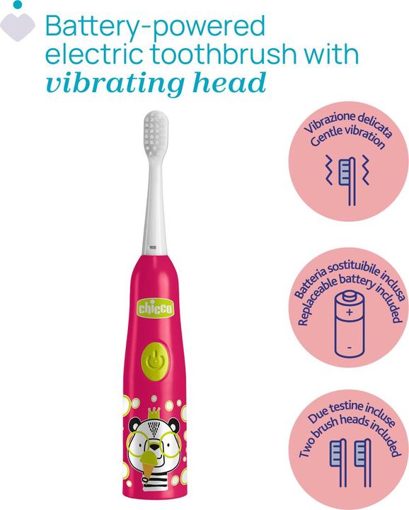 Actual product image Chicco Electric toothbrush, PANDA - 3Y+ - With replaceable battery (Oscillating toothbrush)