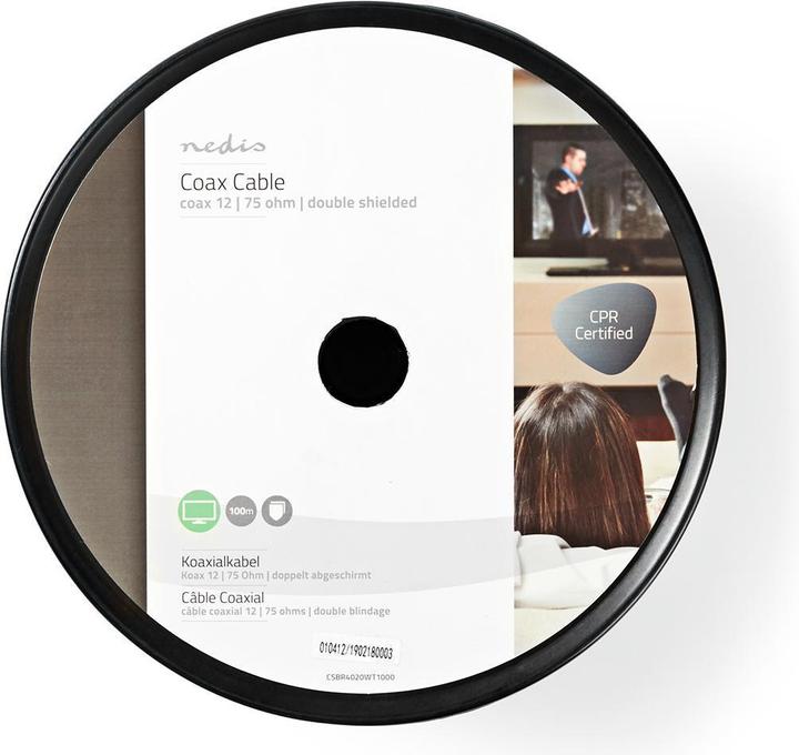 Actual product image Nedis Antenna Cable on Roll Coax 12 75 Ohm Double Shielded ECA 100.0 m Coax PVC White Roll (75 dB, Antenna cable)