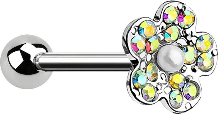Immagine prodotto Star Piercing Micro Barbell silber mit Kugel und Blume mit Perle weiss (Acciaio chirurgico 316L, Ottone)