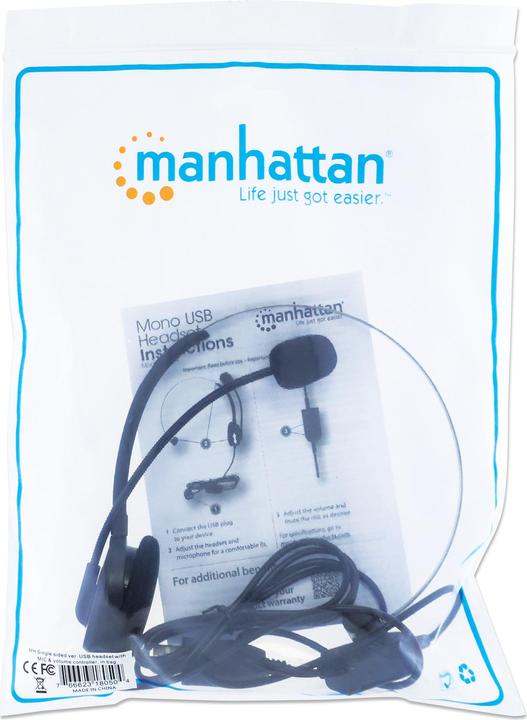 Actual product image Manhattan Headset Mono USB-A Over-Ear- (Cable, USB-A)