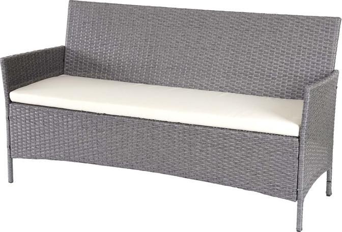 Produktbild Swisshandel24 3-2-1-1 Poly-Rattan Garten-Garnitur Halden, Sitzgruppe - grau, Kissen creme