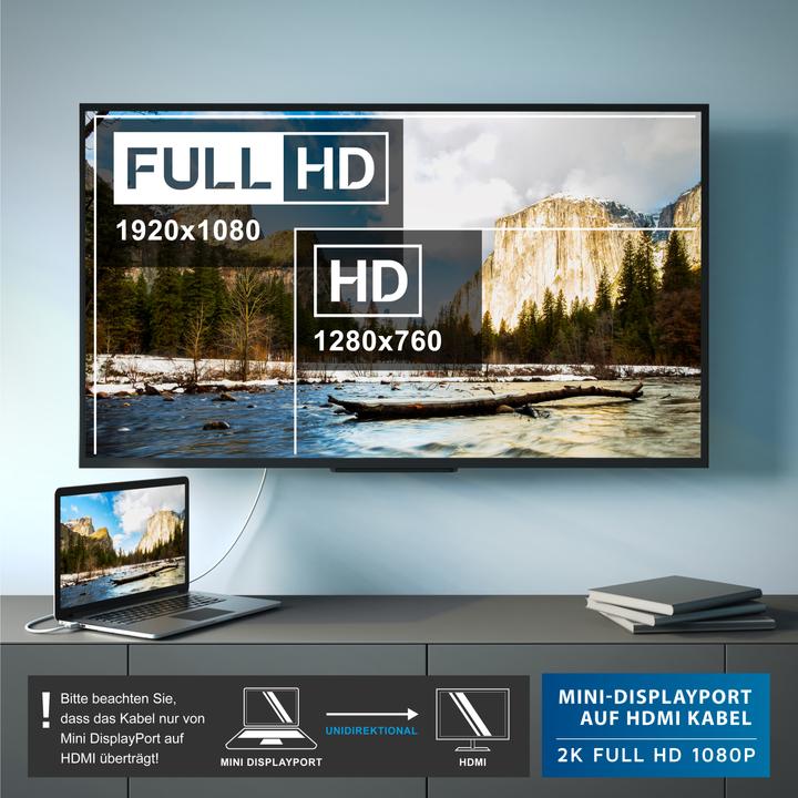 Produktbild CSL 4k Mini Displayport auf HDMI Kabel | Thunderbolt 1- und Thunderbolt 2 Ports | 4K Ultra HD 2160p (3 m, DisplayPort, HDMI)