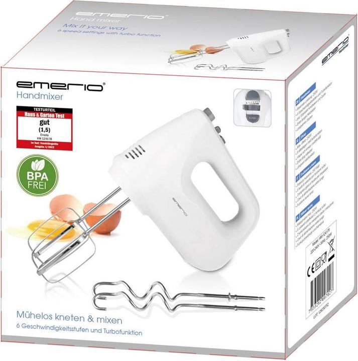 Actual product image Emerio Hand mixer with dough hook, Slow Start function, Turbo (250 W)