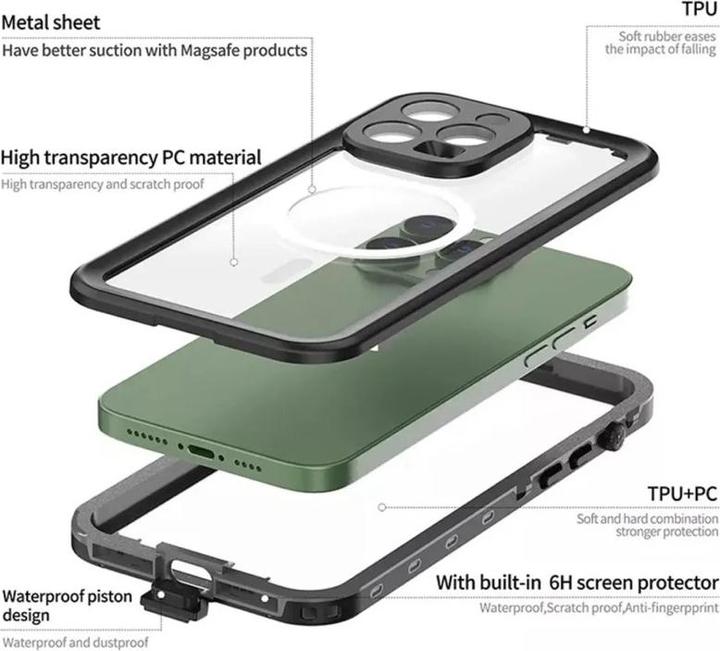 Produktbild Redpepper Apple iPhone 15 Pro - IP68 Dot+ Series Wasserdichtes Outdoor Case mit Magsafe, schwarz (Apple iPhone 15 Pro)