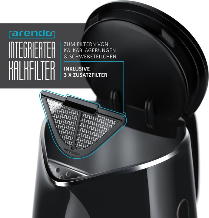 Actual product image Arendo Kettle 1.5 l, 2200 W, stainless steel & glass with tea strainer, tea maker, temperature selection (1.50 l)