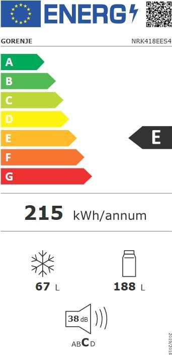 Energy Label Gorenje NRK418EES4 Fridge-freezer combination free-standing appliance (255 l)