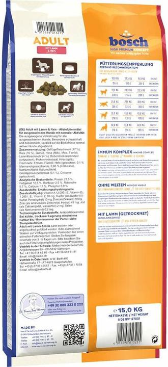 Produktbild Bosch Petfood Lamm & Reis (Adult, 1 Stk., 15000 g)