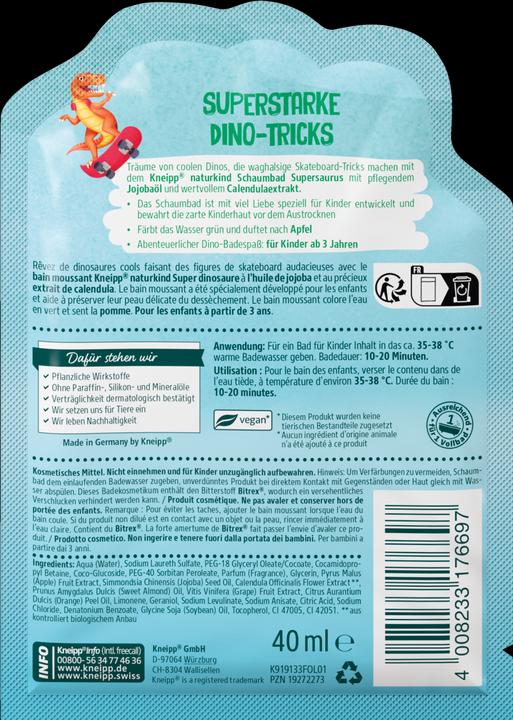 Nutritional values and ingredients Kneipp Supersaurus (40 ml, Bubble bath)