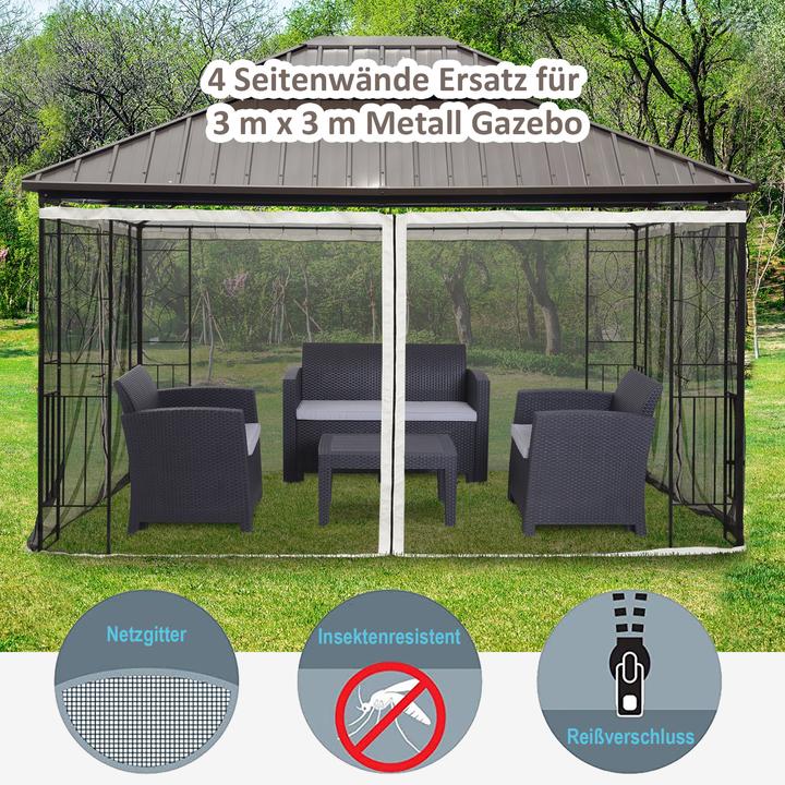 Image du produit Outsunny Moustiquaire pour pavillon 3 x 3 m avec fermeture éclair (352 cm, 352 cm)
