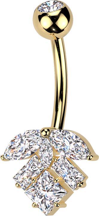 Produktbild Star Piercing Banane vergoldet mit Kugel Kristall silber und Blatt Kristall silber (Messing, Titan G23)