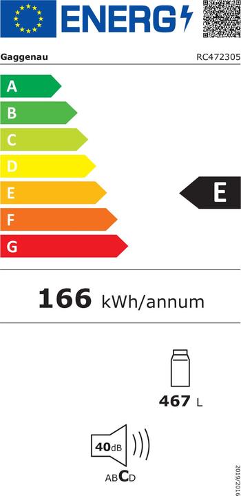 Label énergétique Gaggenau RC472305 Réfrigérateur Vario Série 400 Charnière plate à fermeture progressive (467 l)