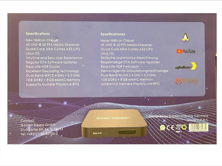 Produktbild Golden Interstar Beta X 4K UHD Linux - Set Top Box (8 GB, Linux)