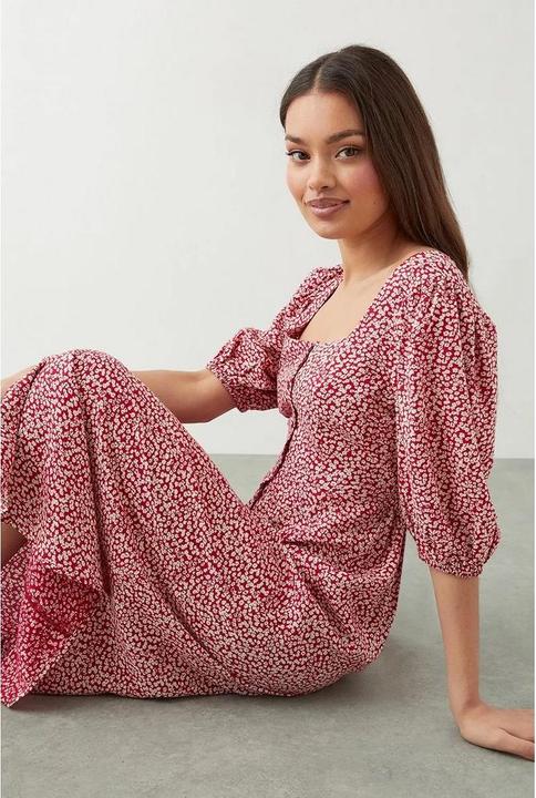 Immagine prodotto Dorothy Perkins Vestito Midi Piccola Stampa alla Moda Dettaglio a Bottone Donna (40 D)
