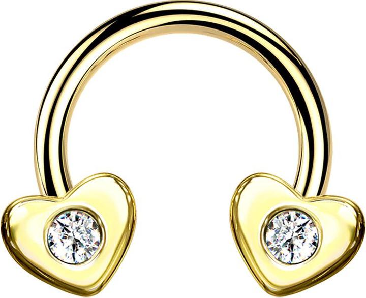 Produktbild Star Piercing Micro Circular Barbell 14k vergoldet Herz mit Kristall (Chirurgenstahl 316L, Messing)
