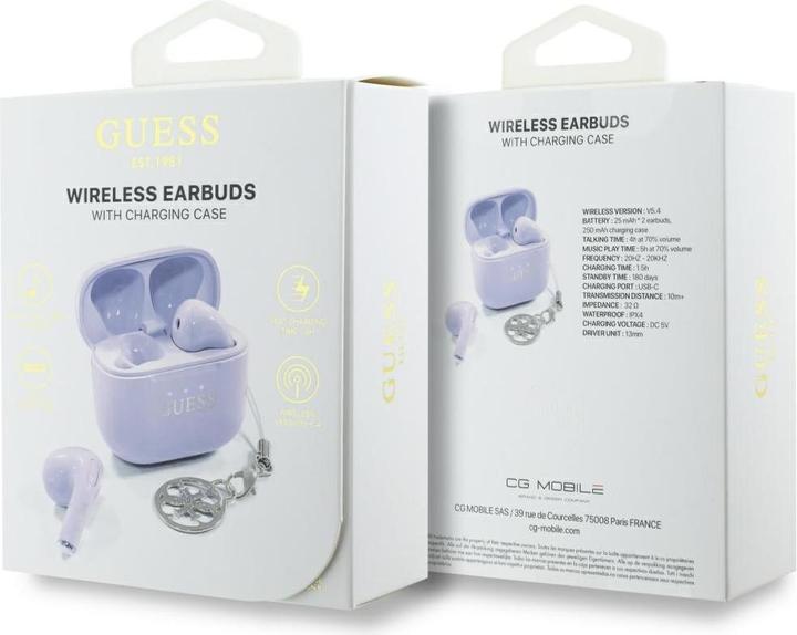 Actual product image Guess TWS Glossy Effect Printed Classic Logo & Charm Headphones - Lavender (4 h, Wireless)