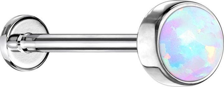 Star Piercing Micro Threadless Labret silber Zylinder Flach mit Opal weiss (ohne Messing, Chirurgenstahl 316L)