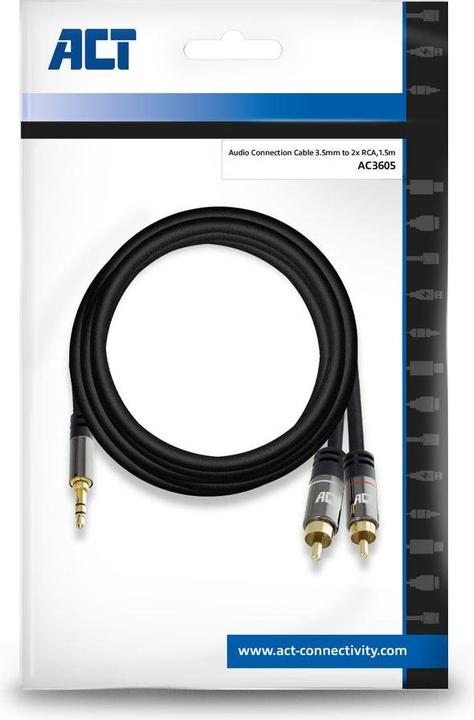 Immagine prodotto 1.5 metri di cavo di connessione audio di alta qualità 1x 3.5mm stereo jack maschio - 2x RCA maschio (1.50 m, Connettore da 3,5 mm (AUX))