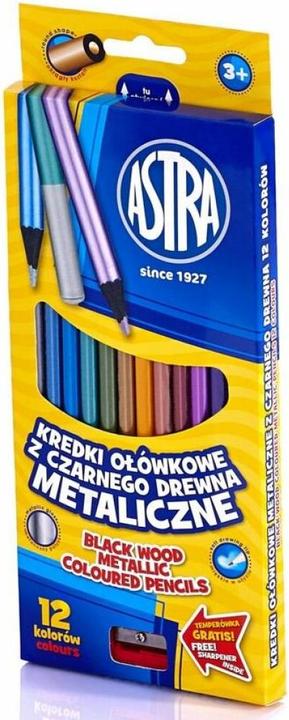 Astra Metallic coloured pencils 12 pieces with pencil sharpener (Black, 12 x)