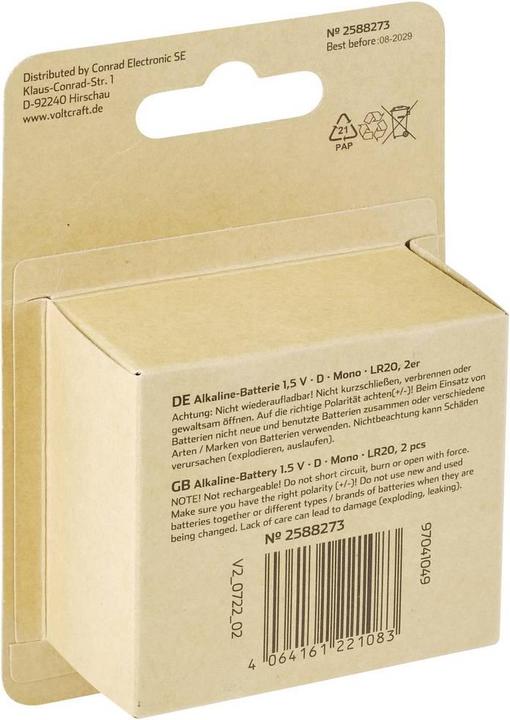 Actual product image Voltcraft LR20 Mono (D) battery alkaline manganese 18000 mAh 1.5 V 2 pcs. (2 pcs., D, 18000 mAh)