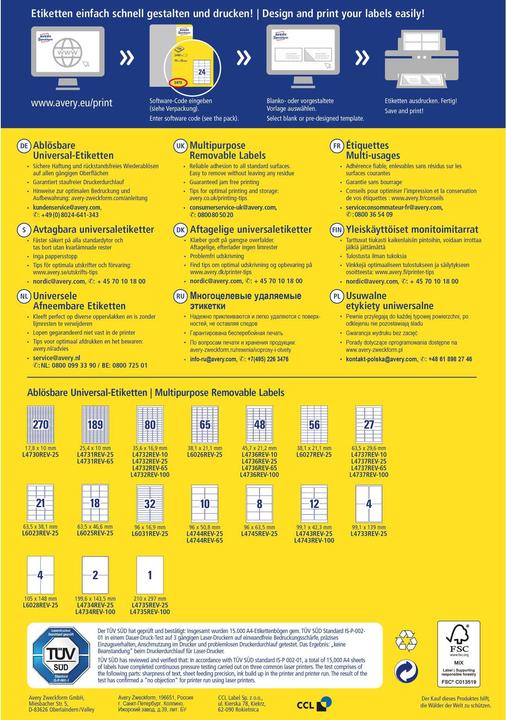 Actual product image Avery Universal labels
