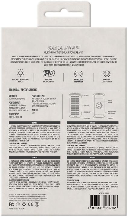 Actual product image Vinnic Solar Powerbank (20000 mAh, 20 W, 74 Wh)