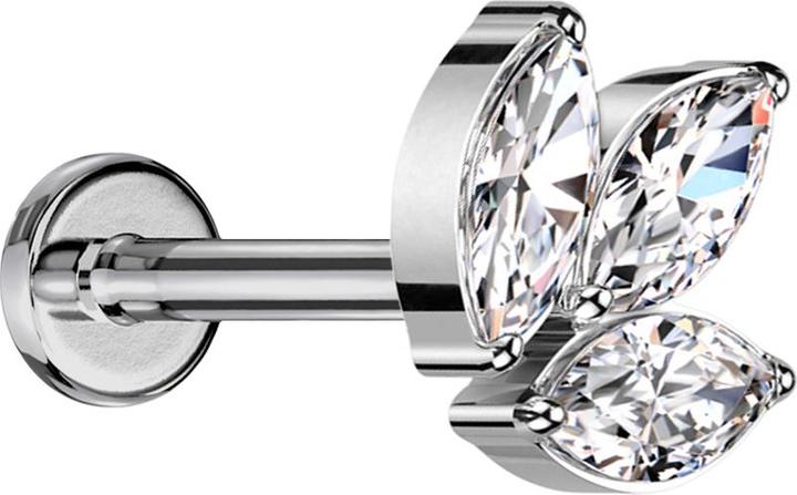 Actual product image Star Piercing Micro labret inner thread silver three oval crystals silver (Titanium G23, without brass)