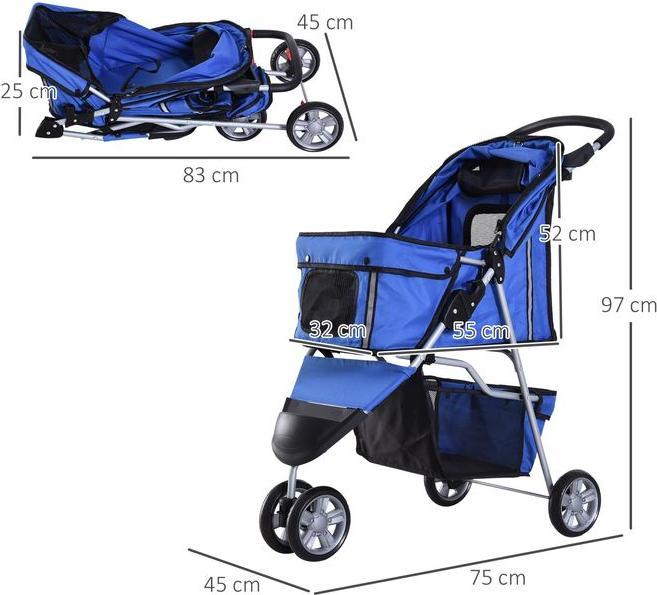 Produktbild Swisshandel24 Hundewagen Hundebuggy Buggy Hunde Katzen mehrfarbig (Blau) (Hund, Komplett zu öffnen, Faltbar, Atmungsaktiv)