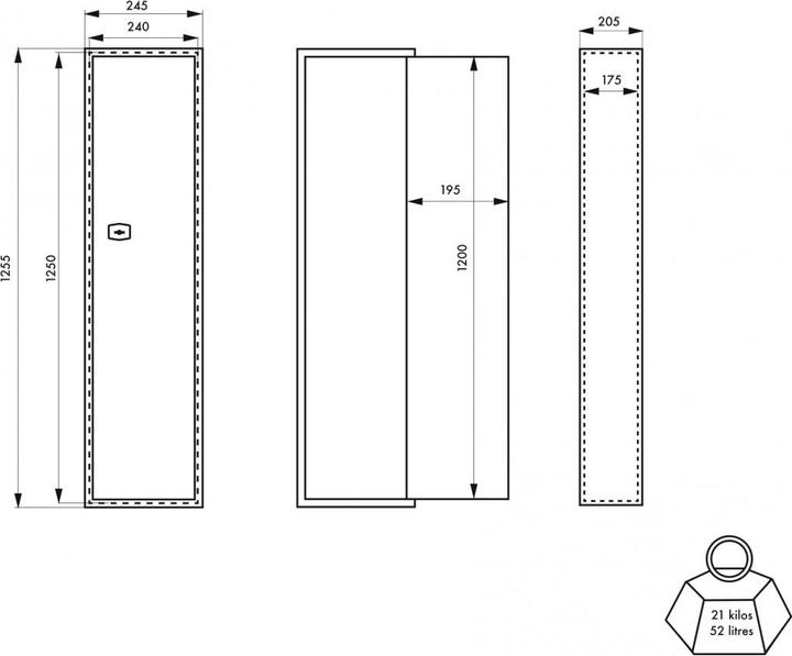 Image du produit Thirard Armoire à fusil durban, fermeture par clé, 2 pênes, capacité de 3 fusils -